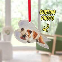 1pc Personalized Dog Sleeping Angel Acrylic Ornament Custom Name/Photo Pet Ornaments In White Wings Hanging Ornaments Decor Christmas Valentine's Day Gift For Girlfriend Boyfriend Pet Lover Couple Memorial Gifts For Dog Cat Birthday Graduation - Colorful - View 1
