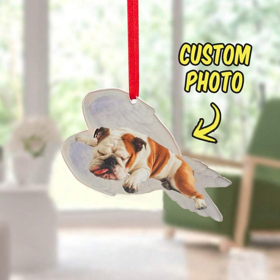 1pc Personalized Dog Sleeping Angel Acrylic Ornament Custom Name/Photo Pet Ornaments In White Wings Hanging Ornaments Decor Christmas Valentine's Day Gift For Girlfriend Boyfriend Pet Lover Couple Memorial Gifts For Dog Cat Birthday Graduation - Colorful - View 1
