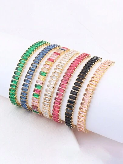 1入組多色銅鍍金鑲滿立方氧化鋯珠寶手鏈,為女性設計的時尚優雅風格