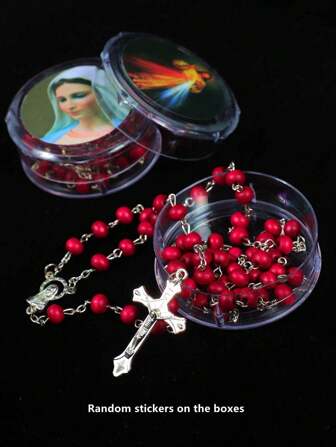 1個復古經典紅木珠和鋅合金吊墜項鍊,附贈盒子