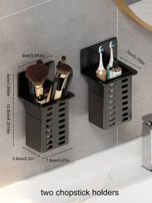 1pc White Bathroom Wall Mounted Storage Rack With Black Frame, Transparent Space-saving Organizer For Toothbrush, Toothpaste, Comb And Cosmetics