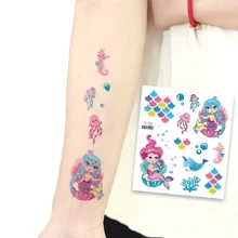 6 Sheets Glitter Mermaid Temporary Tattoo Stickers - Blue - View 8