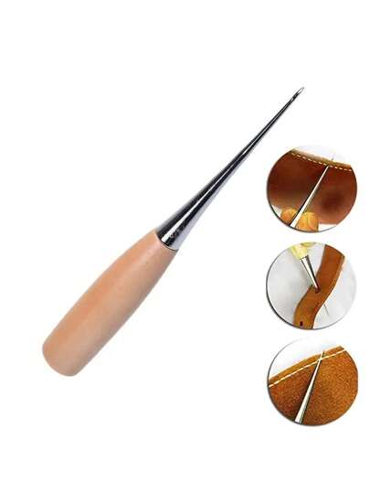 1 Pezzo Kit Di Ago Per Cucire Con Presa In Legno, Ago Di Punzonatura Per La Creazione Di Fori, Strumento tinta unica Tondo Per Artigianato DIY, Riparazione Scarpe, Strumento DIY