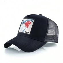 1 pieza Gorra de camionero unisex bordada con un diseño de bloques de color tiburón, perfecta para uso diario, casual y deportes al aire libre - Multicolor - Ver 2