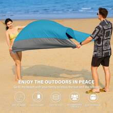1pc Oversized Waterproof Beach Blanket For 4-7 Adults - Lightweight Quick Drying Sandproof Picnic Mat For Travel, Camping, Hiking - Enjoy Comfortable Outdoor Activities - Gray Blue - View 7