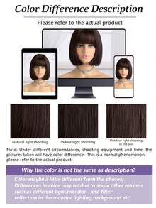 女士啡色短髮假髮,短假髮帶劉海,防高溫合成纖維假髮,適用於日常或派對使用 - 紫紅色 - 查看 9