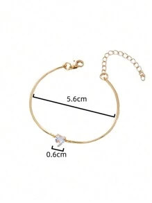 Nooxian 1pc Heart Shaped Cubic Zirconia Decor Bent Tube Bangle - Yellow Gold - View 7