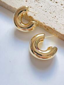 2 对时尚不锈钢光滑 C 形耳钉，女士个性化耳环套装 - 彩色 - 查看 6
