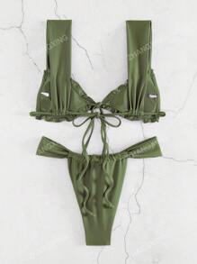 Zestaw Bikini dla kobiet, typu Split, wiązany liną, z falbaniastym wykończeniem Lato