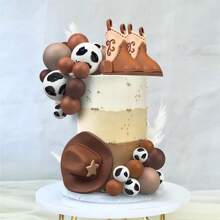26 piezas Decoraciones para pastel de vaquero, decoraciones para el pastel en forma de sombrero y bota de vaquero, para fiesta con temática western, cumpleaños o Navidad - Marrón - Ver 3