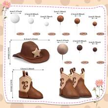 26 piezas Decoraciones para pastel de vaquero, decoraciones para el pastel en forma de sombrero y bota de vaquero, para fiesta con temática western, cumpleaños o Navidad - Marrón - Ver 2