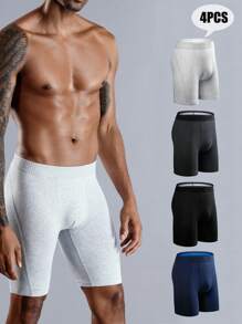 4 件装 长款男士透气字母印花平角内裤 - 彩色 - 查看 1