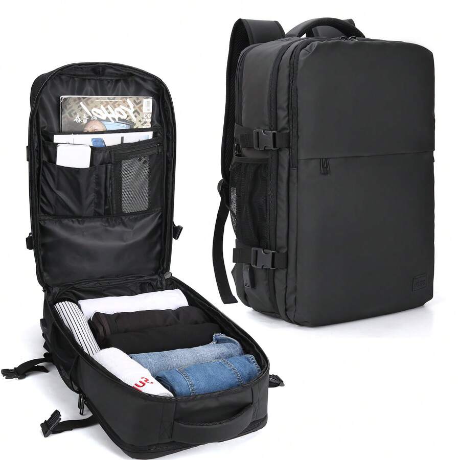 Large Capacity Backpack Men's Travel Backpack Large Business Luggage Backpack For Business Trips Portable Multi-Functional 17 Inch Computer Backpack College Student Bag Dry And Wet Separation Bag Thermal Water Bottle Side Bag Suitable For Work Short Trips To School Cabin Bag Fathers Day Gifts Summer College Bag Dad School Bag - Black - View 1