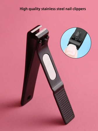 1pc Black Handle Straight Edge Nail Clipper For Trimming Finger And Toe Nails, Home And Travel Use
