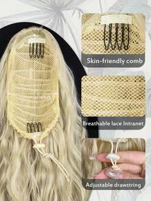 Water Wave Ponytail Extension Synthetic Ponytail Extension For  Curly Hair Extensions Ponytail 24 Inch-Black - Yellow - View 4