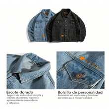 Chamarra Holgada De Moda De Mezclilla Bordada Para Hombre - Azul - Ver 4
