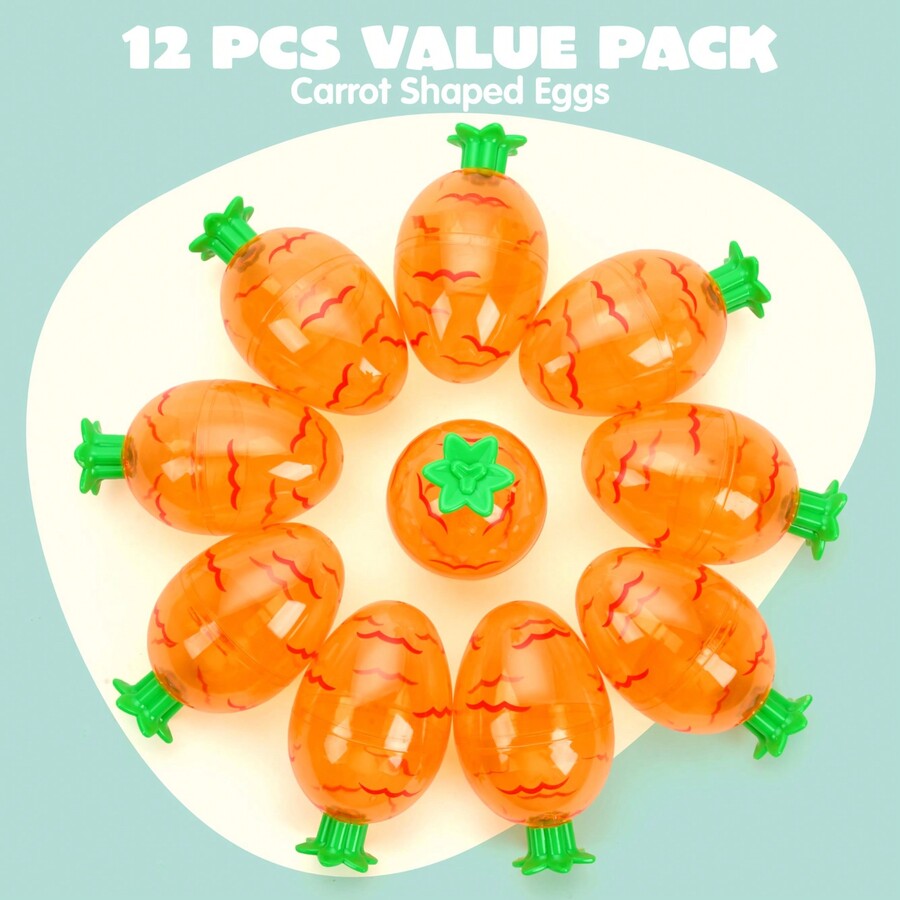 Syncfun 12 Pcs Carrot Shaped Easter Eggs, 3.7" Plastic Empty Eggs