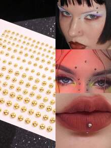 165pcs/Set 3-6mm Gold Acrylic Fake Nose Rings Stickers, Fake Eyebrows Lip Rings, Piercing-Free Body Jewelry, Face Stickers, Unisex, Party Accessories