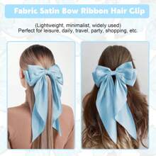 1 Phụ Kiện Tóc Nơ Lớn Phong Cách Cổ Điển Pháp Với Kết Cấu Satin, Thích Hợp Để Đeo Hàng Ngày, Kẹp Mùa Xuân Cho Bé Gái Từ 12-16 Tuổi - Màu xanh nhạt - Xem 4