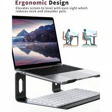 Laptop Stand For Desk, Aluminum Computer Riser, Ergonomic Notebook Holder, Detachable Metal Laptops Elevator, PC Cooling Mount Support 10 To 17 Inches Notebook - Black - View 3