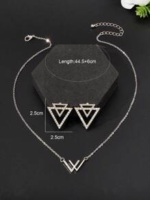 Set De Joyas De Fiesta Elegante De 3 Piezas, Aretes De Triángulo Plateado Con Decoración De Diamantes De Imitación Y Collar Con Colgante Geométrico Para Citas