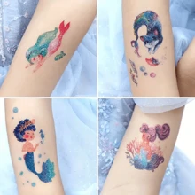 6 Sheets Glitter Mermaid Temporary Tattoo Stickers - Blue - View 6