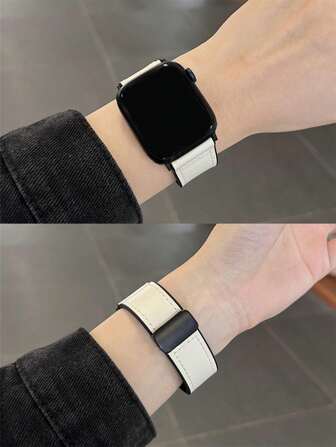 1pc Men Women Leather & Silicone Magnetic Watchband Compatible With Apple Watch Band Compatible With Apple Watch 42mm 38mm 40mm 41mm 44mm 45mm 46mm 49mm Fashion Smart Watch Replacement Watch Strap For Series Ultra2 Ultra SE2 SE 11 10 9 8 7 6 5 4 3 2 1 As A Gift For Students Returning To School