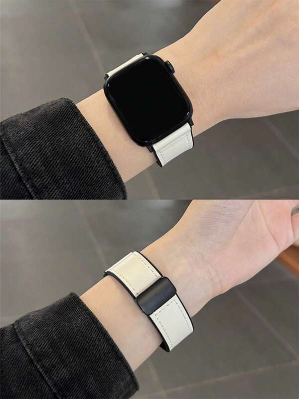 1pc Men Women Leather & Silicone Magnetic Watchband Compatible With Apple Watch Band Compatible With Apple Watch 42mm 38mm 40mm 41mm 44mm 45mm 46mm 49mm Fashion Smart Watch Replacement Watch Strap For Series Ultra2 Ultra SE2 SE 11 10 9 8 7 6 5 4 3 2 1 As A Gift For Students Returning To School