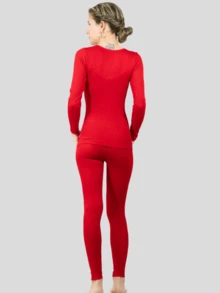 Conjunto Interior de 2 Piezas para Mujer De Pantalón y Blusa Manga Larga  Moldeador Corporal Para Mujer - Rojo - Ver 3