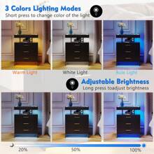 Lvifur LED Nightstand With Wireless Charging Station, Auto Sensor 3 Color Dimmable Night Stand, Modern Bedside Table With 3 Drawers & 3 Open Compartments For Bedroom