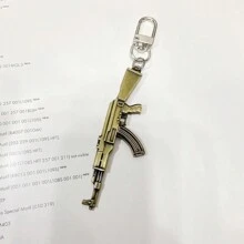 1 Llavero Colgante De Modelo De Pistola De Aleación, Llavero Realista Con Forma De Pistola Para Hombres, Adorno De Llavero De Coche - Bronce - Ver 1