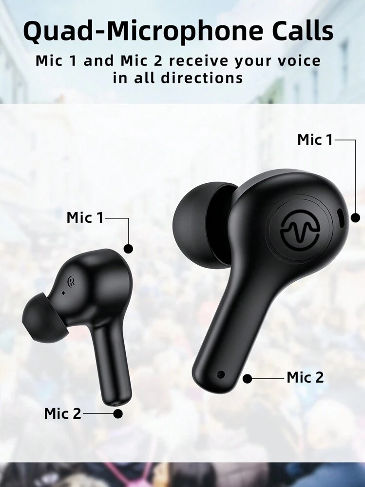 سماعات بلوتوث، سماعات أذن لاسلكية حقيقية مزودة بشاشة عرض LED للطاقة وعلبة شحن ذات طاقة كبيرة، مقاومة للماء بتصنيف IPX7، تحكم لمسي، استريو في الأذن مع 4 ميكروفونات مدمجة متوافقة مع iPhone / Samsung / Android. - الأسود - مشاهدة 3