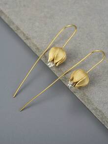 1 đôi Hoa uất kim hương Hoa Dangle Hoa tai Đối với phụ nữ S925 Bạc nguyên chất Thả hoa tai Ngày lễ Mẹ Ngày lễ tình nhân Tuyệt đẹp Và Duyên dáng Tốt Quý cô Đồ trang sức Qủa tặng - bông tai hoa tulip lớn - Xem 6