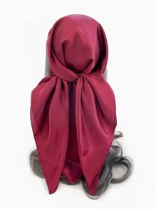 1pc Women's 90cm Satin Imitation Solid Color Square Scarf Headwrap Bandana - Burgundy - View 13