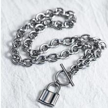 1pc Titanium Steel Necklace With Lock Pendant, Vintage Style, Unisex, Suitable For Couples Wearing - Silver - View 4