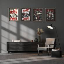 4入組復古重金屬硬搖滾音樂會壁畫,經典樂團音樂節和現場演出油畫印刷海報,骷髏頭電吉他鼓扬聲器圖案,不含相框 - 多色 - 查看 5