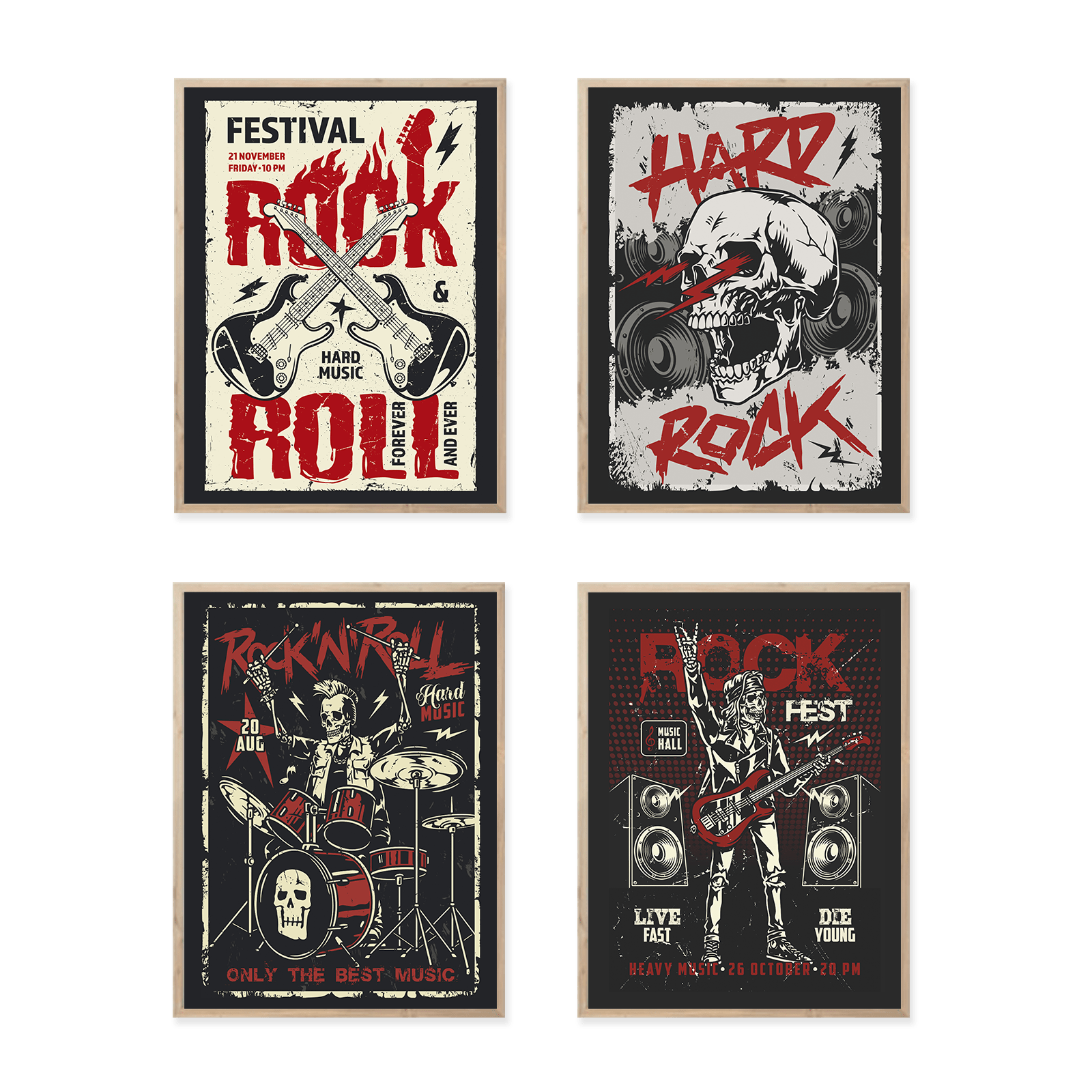 4pcs Unframed Retro Heavy Metal Hard Rock Concert Wall Art Vintage Band