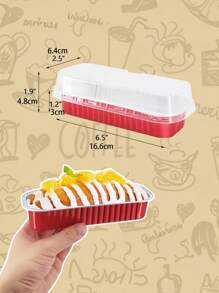 25 件情人节红色迷你烤盘带盖铝箔小面包盘锡架，矩形烤杯松饼罐，小模子松饼杯适用于迷你蛋糕面包 - 红色 - 紅色 - 查看 5