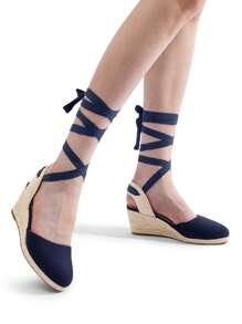 Women's Closed Toe Lace Up Espadrilles Fashion Straps Sandals  Vocation Beach Dressy Summer Platform Wedge Sandals Shoes - 藏蓝色 - 查看 8