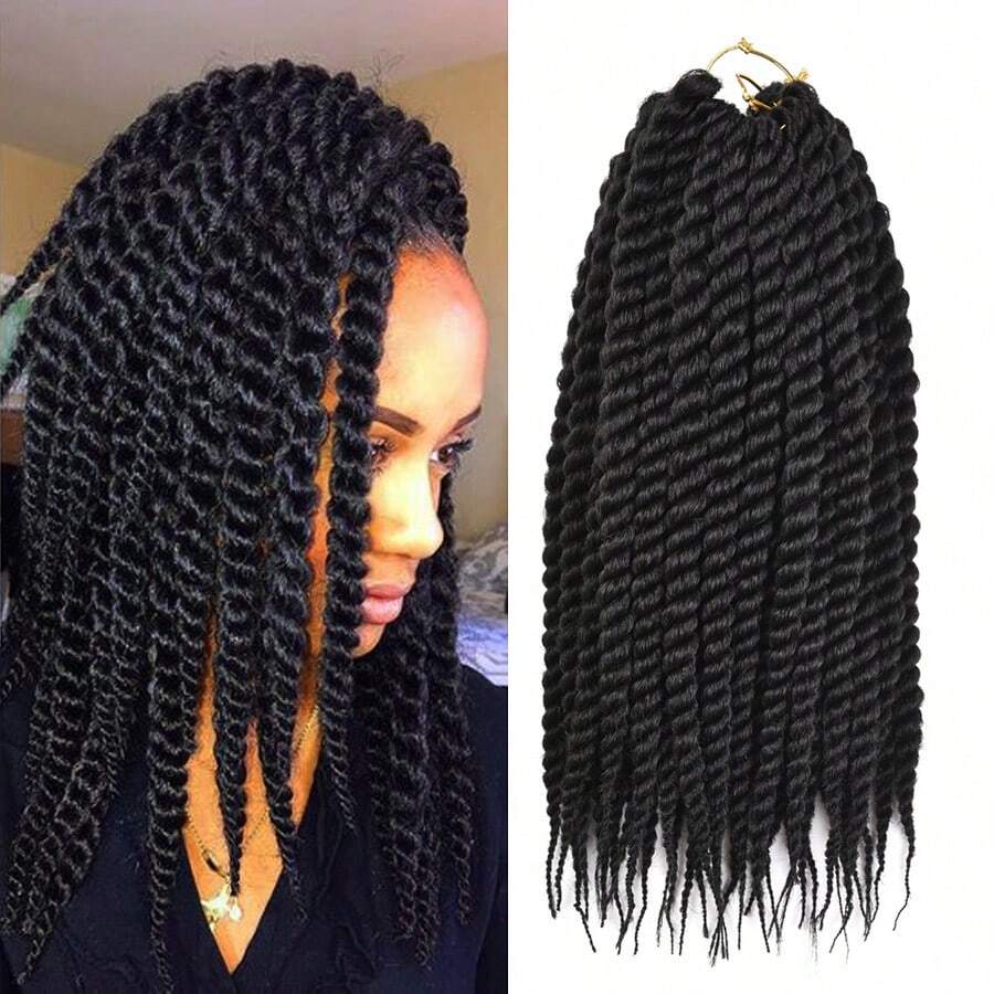 Crochet Braids 12Inch Havana Twist Braids 12Roots Thick Braided Synthetic Fiber Hair For Braids African Braiding Hair Extensioins Black Color