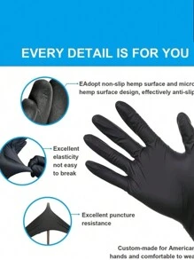 一次性丁腈手套，加厚，无粉，无乳胶，无菌，高弹性，高防护，舒适耐用，适用于清洁、美发、宠物护理、园艺、工艺、汽车维修 - 粉色、黑色、蓝色、透明/白色/绿色/紫色 [无包装盒]