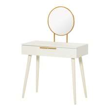 HOMCOM Modern Dressing Table With Round Mirror, Makeup Vanity Table With 2 Drawers For Bedroom, Living Room, White - White - View 3