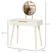 HOMCOM Modern Dressing Table With Round Mirror, Makeup Vanity Table With 2 Drawers For Bedroom, Living Room, White - White - View 4