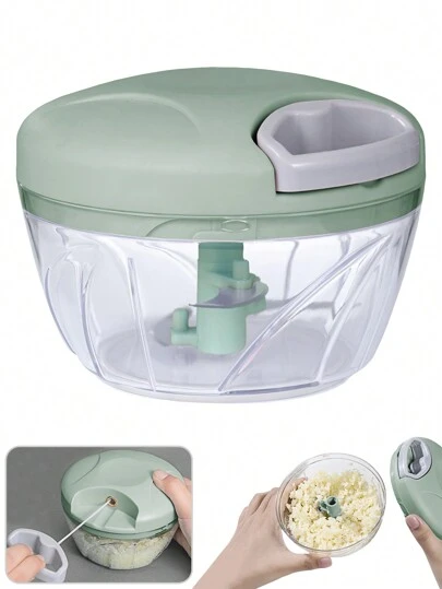 1 件 500 毫升綠色手動壓蒜器迷你切碎器帶拉繩手柄,適合切大蒜、洋蔥、生薑和辣椒等。