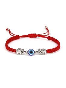1pc Elephant Shaped Blue Eye & Evil Eye Decorated Red Rope Braided Adjustable Bracelet - Multicolor - View 4