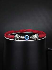1pc Elephant Shaped Blue Eye & Evil Eye Decorated Red Rope Braided Adjustable Bracelet - Multicolor - View 2