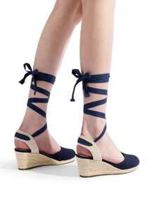 Women's Closed Toe Lace Up Espadrilles Fashion Straps Sandals  Vocation Beach Dressy Summer Platform Wedge Sandals Shoes - 藏蓝色 - 查看 9