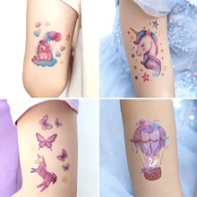 6 件裝閃光獨角獸臨時紋身貼紙適合女孩男孩,閃光卡通防水獨角獸彩虹蝴蝶結翅膀魔術棒星星閃亮圖案,非常適合睡眠和生日派對用品、禮物、禮袋填充物,持續 2-5 天 - 淺粉色 - 查看 8