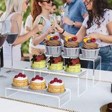 JTNT 3 层亚克力展示架，透明 3 件，适用于木偶食品摊位展示人物自助餐纸杯蛋糕、甜点、珠宝、收藏品，透明矩形亚克力展示架 - Clear - 查看 5