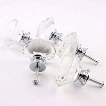 12Pcs Clear Diamond Crystal Glass Door Knobs Drawer Wardrobe Cabinet Handles - White - View 6